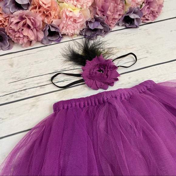 Newborn Baby Purple Tutu and Headband Photography Prop - Picture 4 of 8